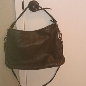 FRYE AND CO. Black Leather Shoulder Bag with Gold Accents